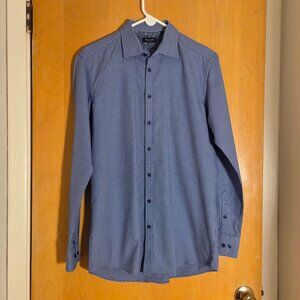 Sand Copenhagen Button Up L/S Shirt Mens Large 41/16 Blue Geometric Basketweave